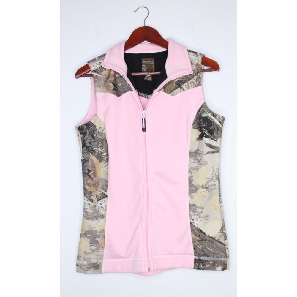 Roper Camo Women's Vest M Pink Brown Western 2 pockets Zip Up‎ Outdoors Hunting